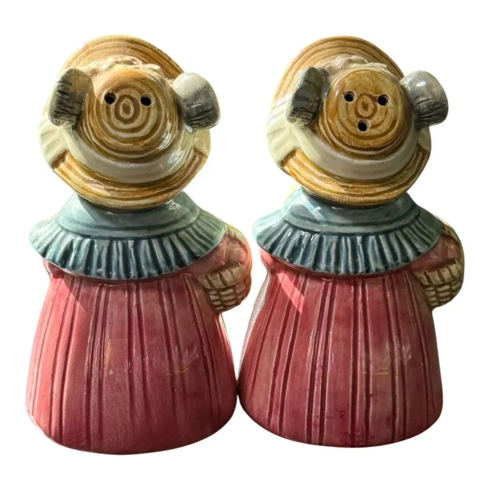 Salt & Pepper Otagiri Country Girl Mice Shakers Mid Century Stoppers